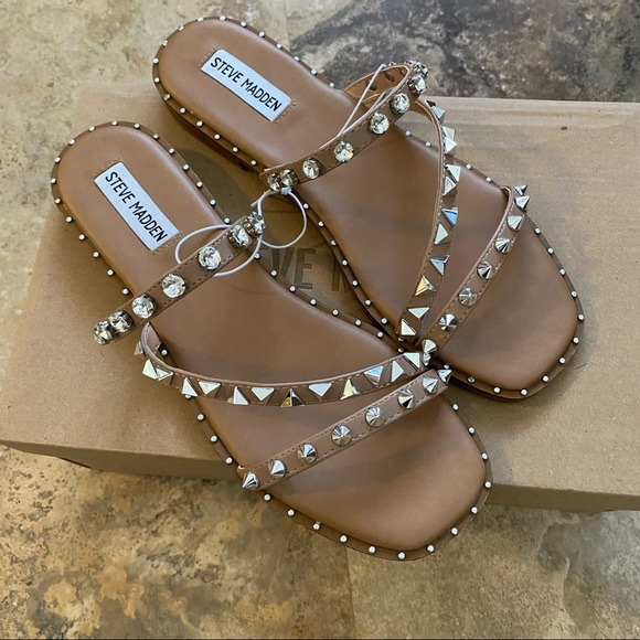 Steve Madden Shoes - NEW Steve Madden Studded Tan Slide Sandal